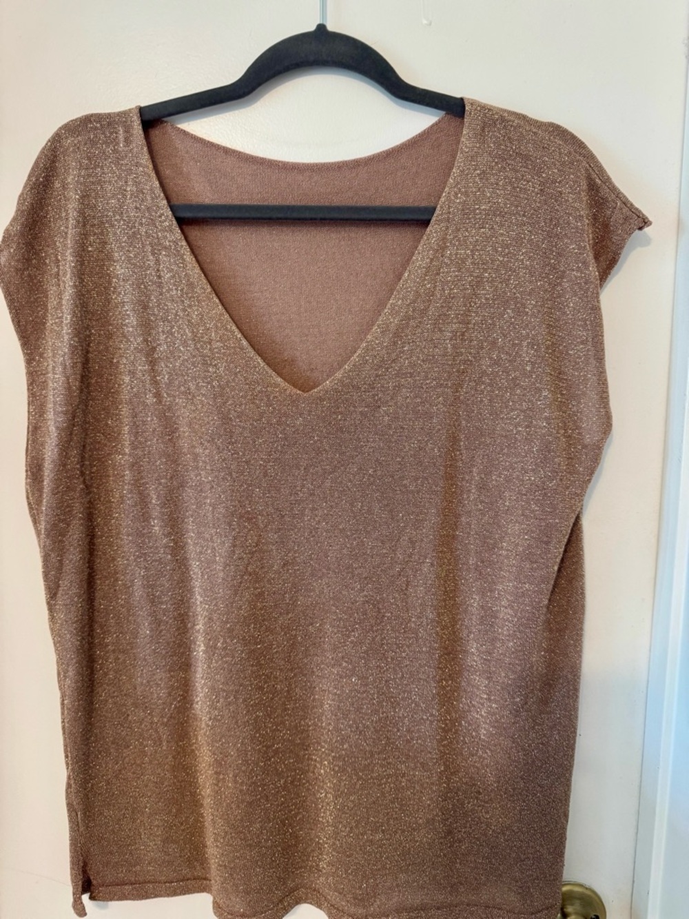 Metallic Bronze V-Neck Knit Top Size L